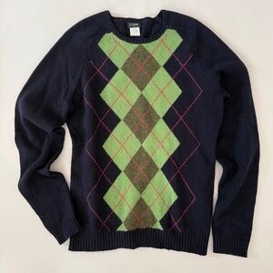 J.Crew Lambs Wool Navy argyle sweater